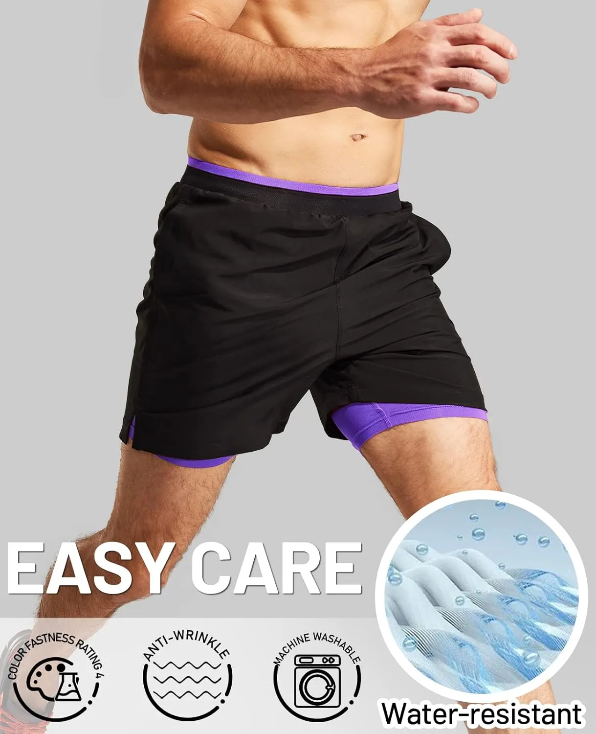 MIER Men's 2 in 1 Running Shorts with Liner 5" Quick Dry Gym Workout Athletic Shorts with Pockets, Lightweight, Breathable