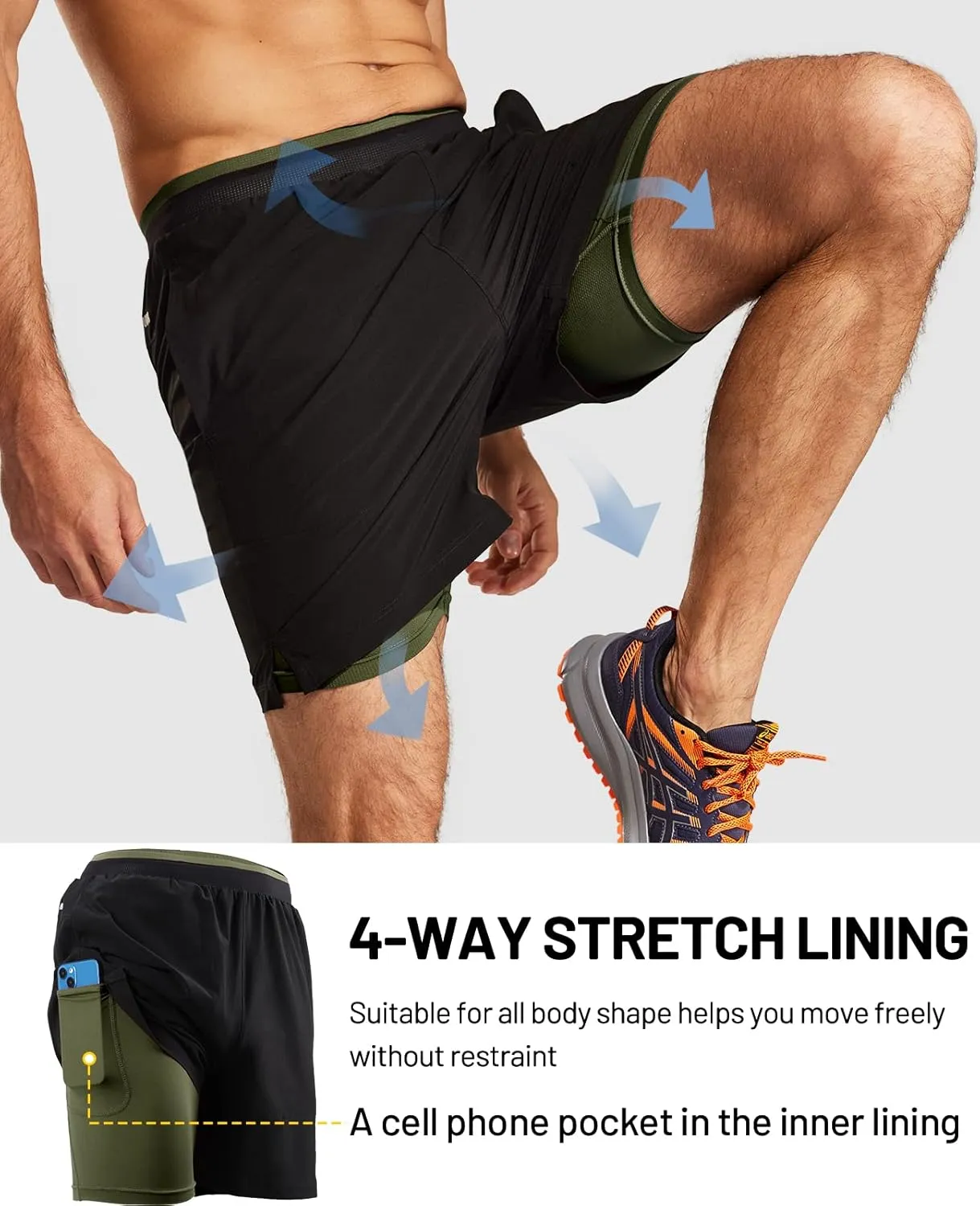 MIER Men's 2 in 1 Running Shorts with Liner 5" Quick Dry Gym Workout Athletic Shorts with Pockets, Lightweight, Breathable