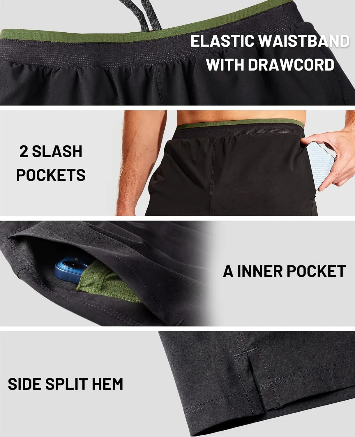 MIER Men's 2 in 1 Running Shorts with Liner 5" Quick Dry Gym Workout Athletic Shorts with Pockets, Lightweight, Breathable