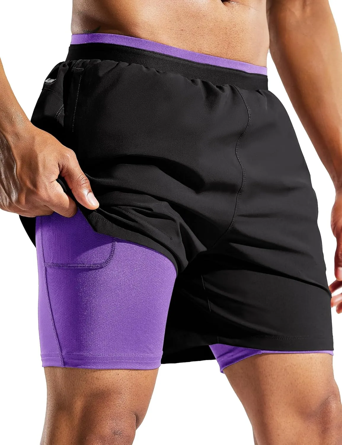 MIER Men's 2 in 1 Running Shorts with Liner 5" Quick Dry Gym Workout Athletic Shorts with Pockets, Lightweight, Breathable