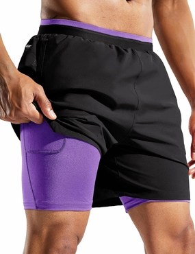 MIER Men's 2 in 1 Running Shorts with Liner 5" Quick Dry Gym Workout Athletic Shorts with Pockets, Lightweight, Breathable