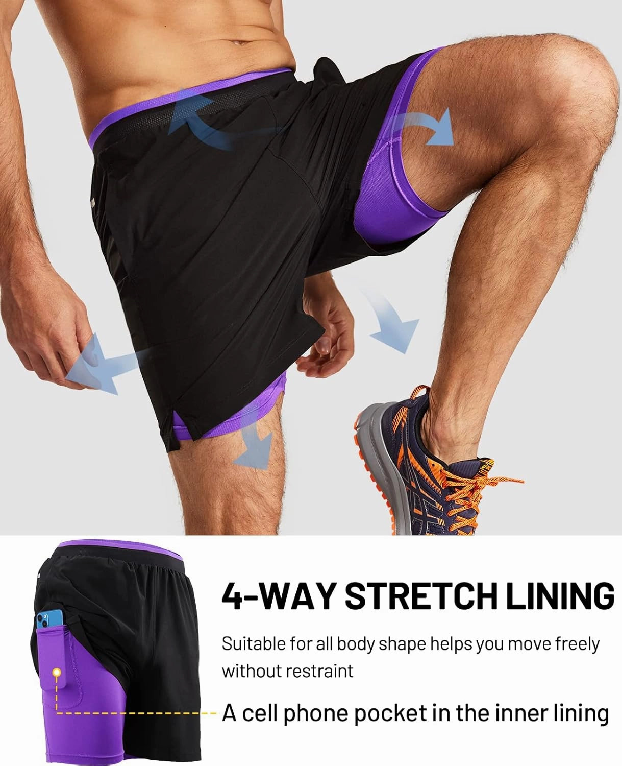 MIER Men's 2 in 1 Running Shorts with Liner 5" Quick Dry Gym Workout Athletic Shorts with Pockets, Lightweight, Breathable