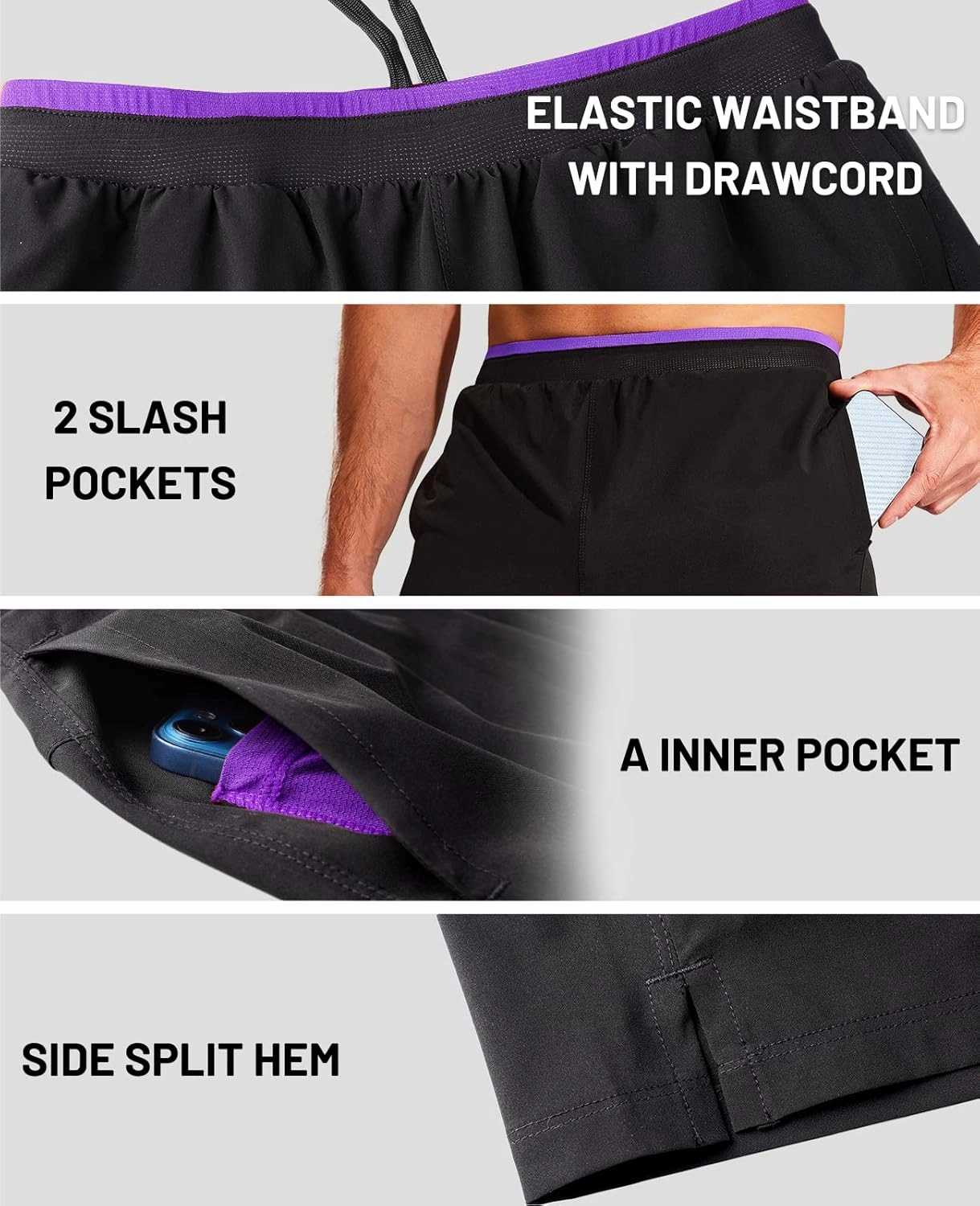 MIER Men's 2 in 1 Running Shorts with Liner 5" Quick Dry Gym Workout Athletic Shorts with Pockets, Lightweight, Breathable