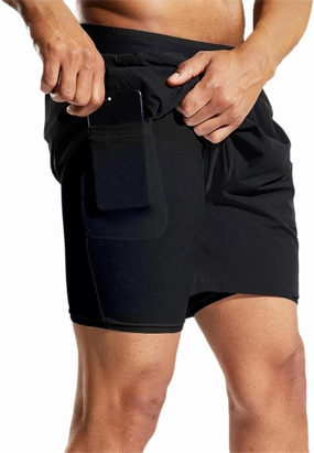 MIER Men's 2 in 1 Running Shorts with Liner 5" Quick Dry Gym Workout Athletic Shorts with Pockets, Lightweight, Breathable