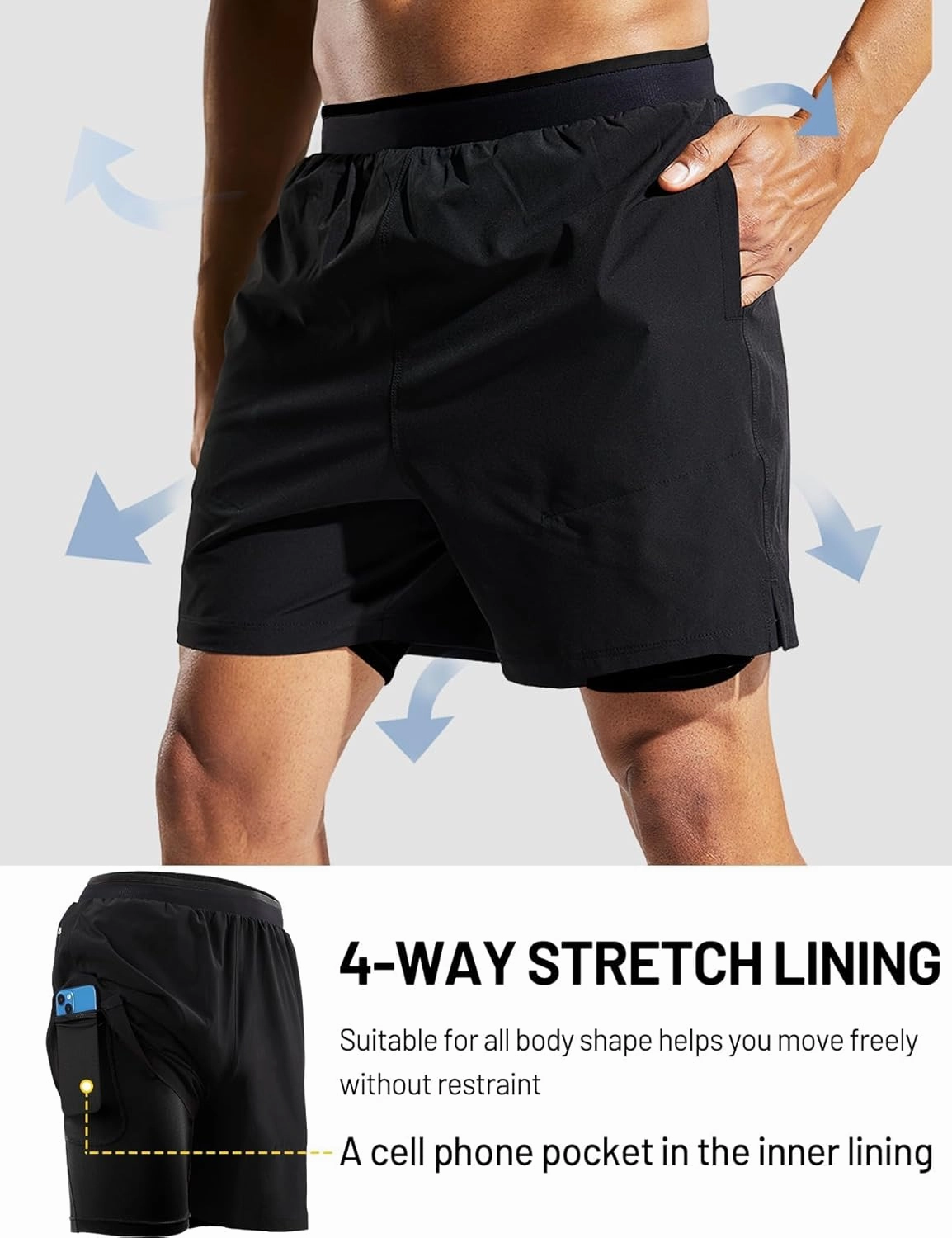 MIER Men's 2 in 1 Running Shorts with Liner 5" Quick Dry Gym Workout Athletic Shorts with Pockets, Lightweight, Breathable