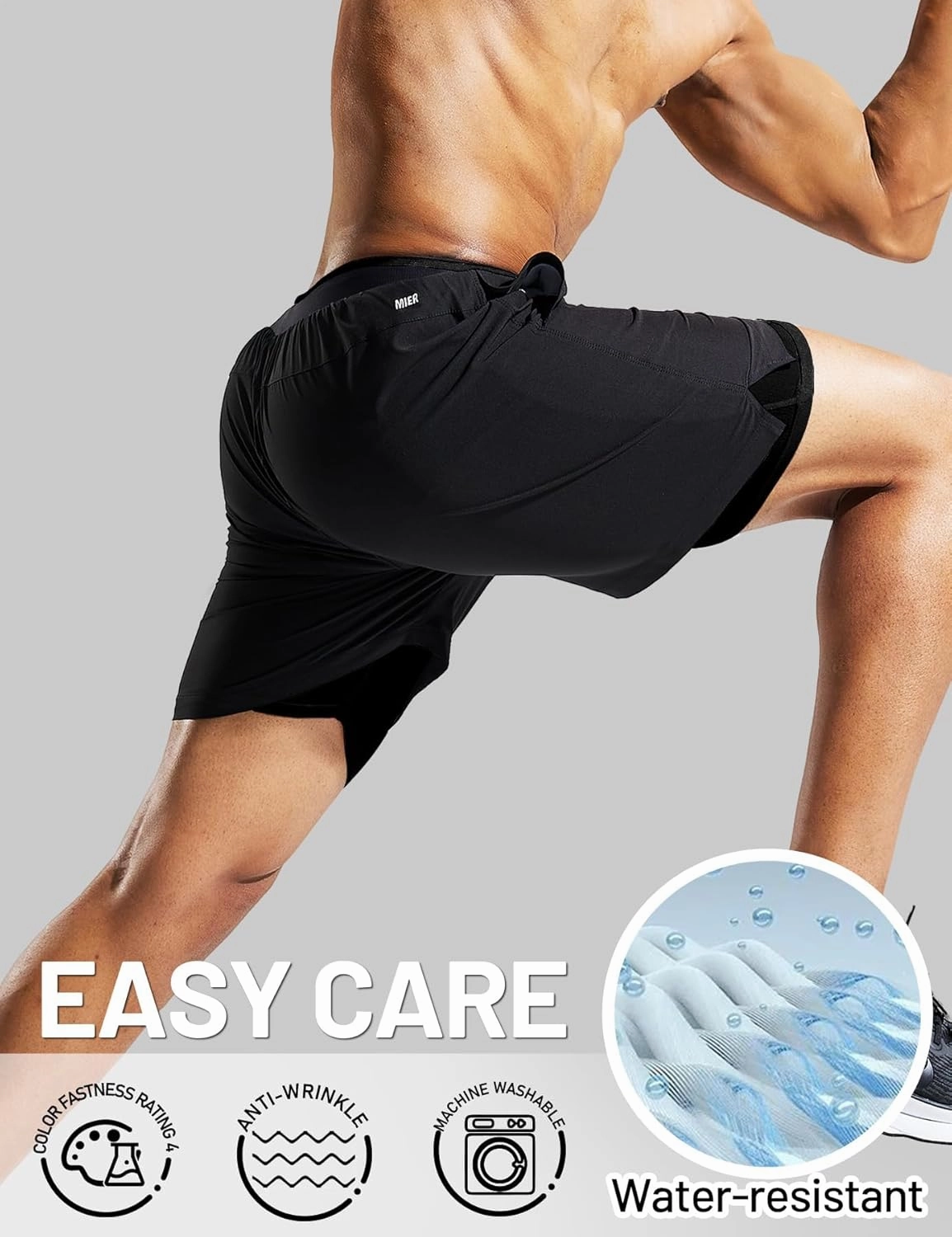 MIER Men's 2 in 1 Running Shorts with Liner 5" Quick Dry Gym Workout Athletic Shorts with Pockets, Lightweight, Breathable