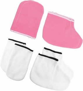 Mikinona 4 Pairs Exfoliating Moisturizing Hand and Foot Covers Set Skin Care Gloves & Foot Spa Covers White and Pink for Foot and Hand Care