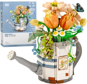 Mini Building Blocks Watering Pot Bonsai Plant Model Set,Creative DIY Simulation Particle Flower Succulent Botanical Collection Construction Building Bricks Toy,Home Decor