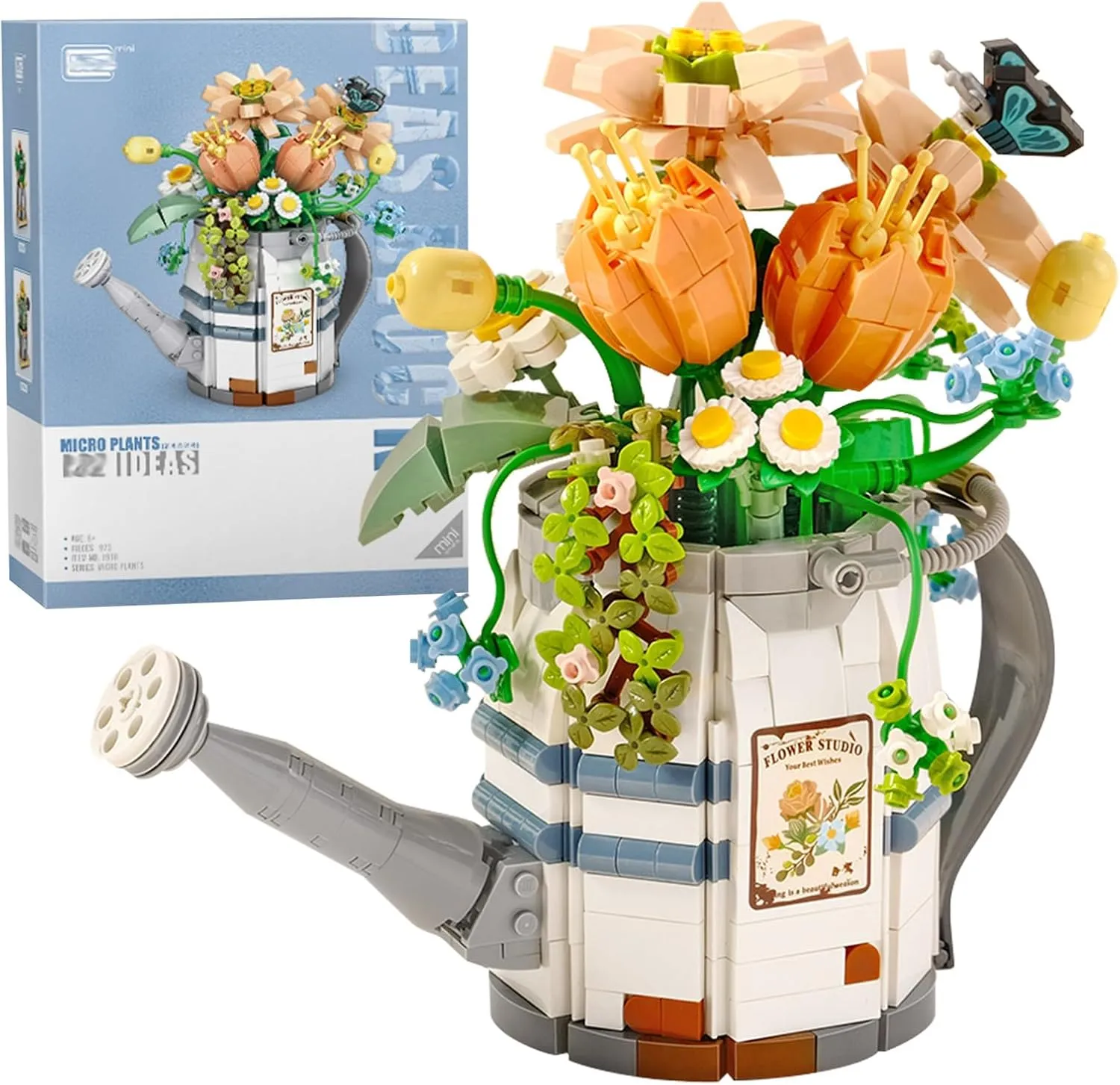 Mini Building Blocks Watering Pot Bonsai Plant Model Set,Creative DIY Simulation Particle Flower Succulent Botanical Collection Construction Building Bricks Toy,Home Decor