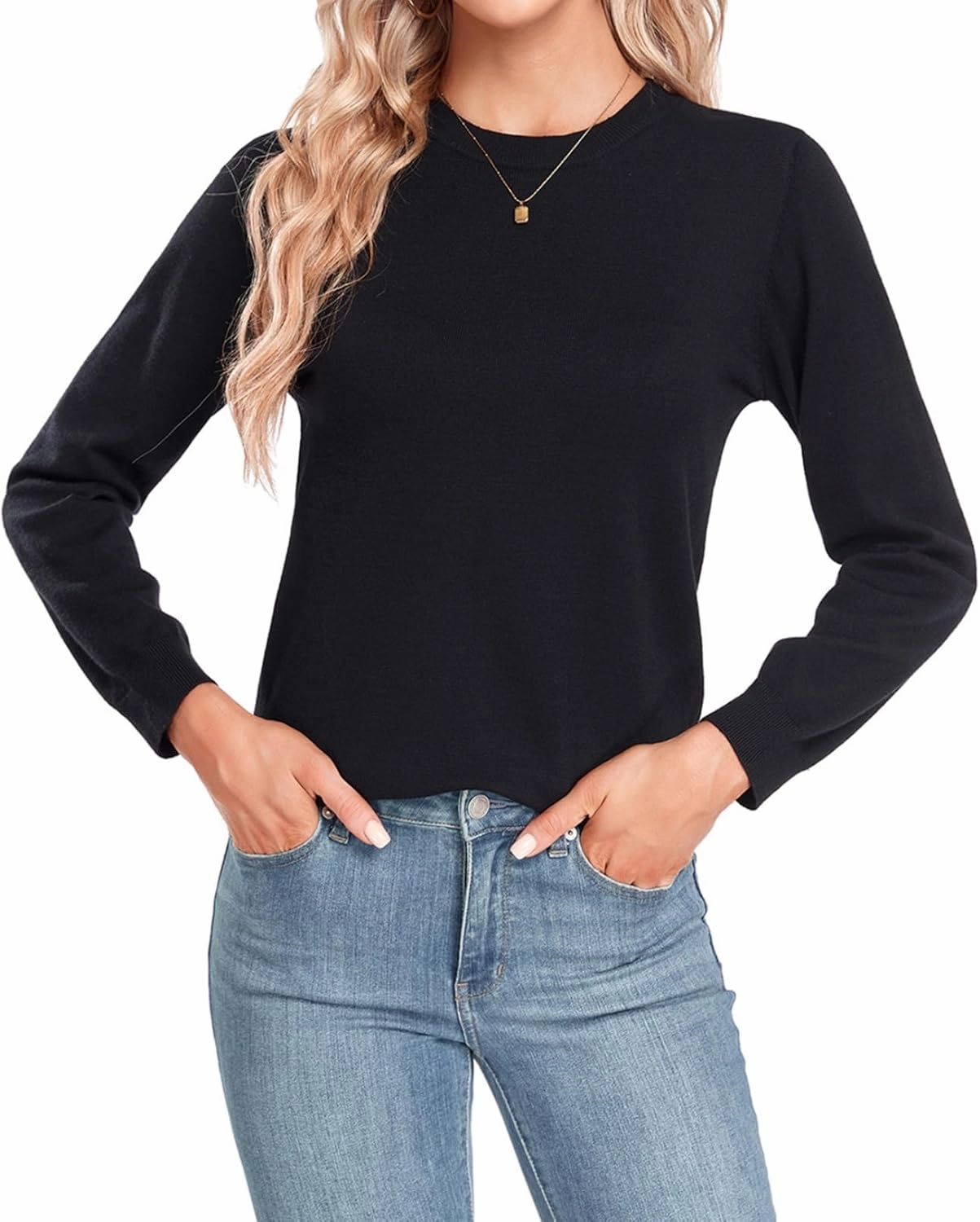 MINTLIMIT Women Lightweight Sweater Crew Neck Soft Knit Casual Basic Long Sleeve Pullover Fall Sweater Blouse Top