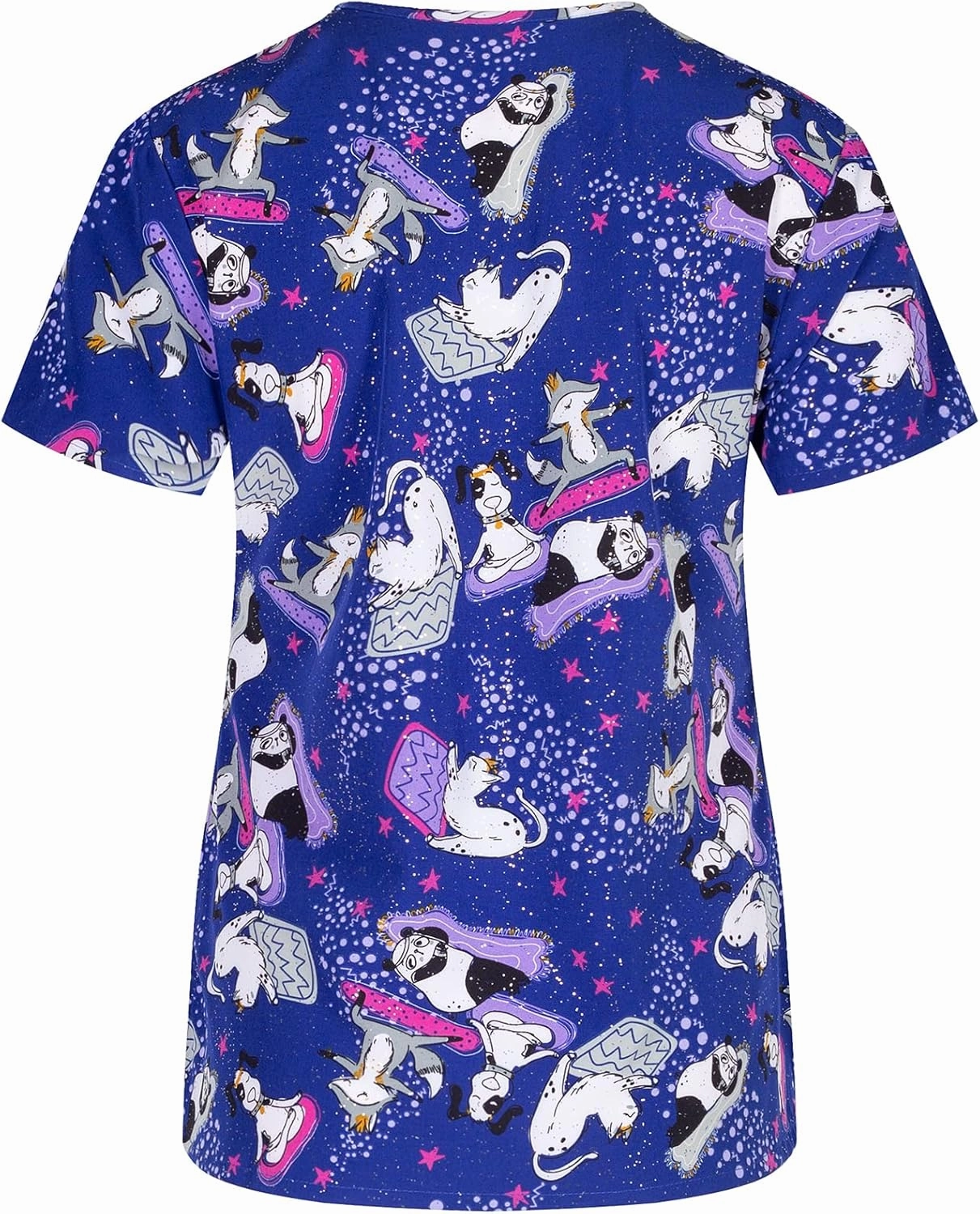 Minty Mint Women's Comfortable Easy Fit Lightweight Durable Stretch Printed V-Neck Medical Scrub Top