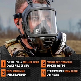 MIRA SAFETY M Certified CBRN Full Face Gas Mask Reusable Respirator Professional Grade (CM-6M Mask WITH Drinking System), 2 Piece Set