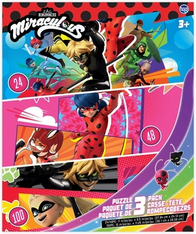 Miraculous Ladybug - 3 in 1 Jigsaw Puzzles for Kids. Featuring Lady & Cat Noir. Great Birthday & Educational Gifts for Boys and Girls. Colorful Pieces Fit Together Perfectly.
