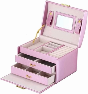 Mirrored Jewelry Box Organizer for Necklaces Rings Earrings Watches Storage - Vintage Gift for for Girls Women (Color : Pink)