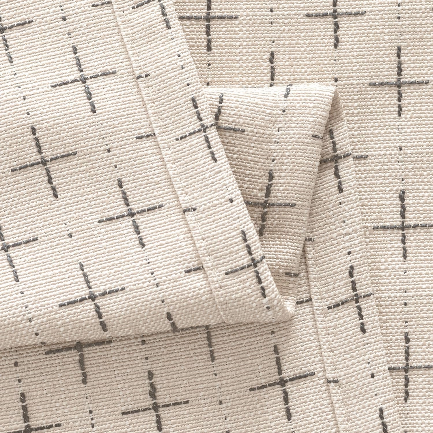MIULEE Decorative Back Tab Linen Curtains with Geometric Pattern for Living Room Bedroom Farmhouse Rustic Thick Woven Textured Patterned Mudcloth Drapes 84 Inches Long 2 Panels Set, Beige