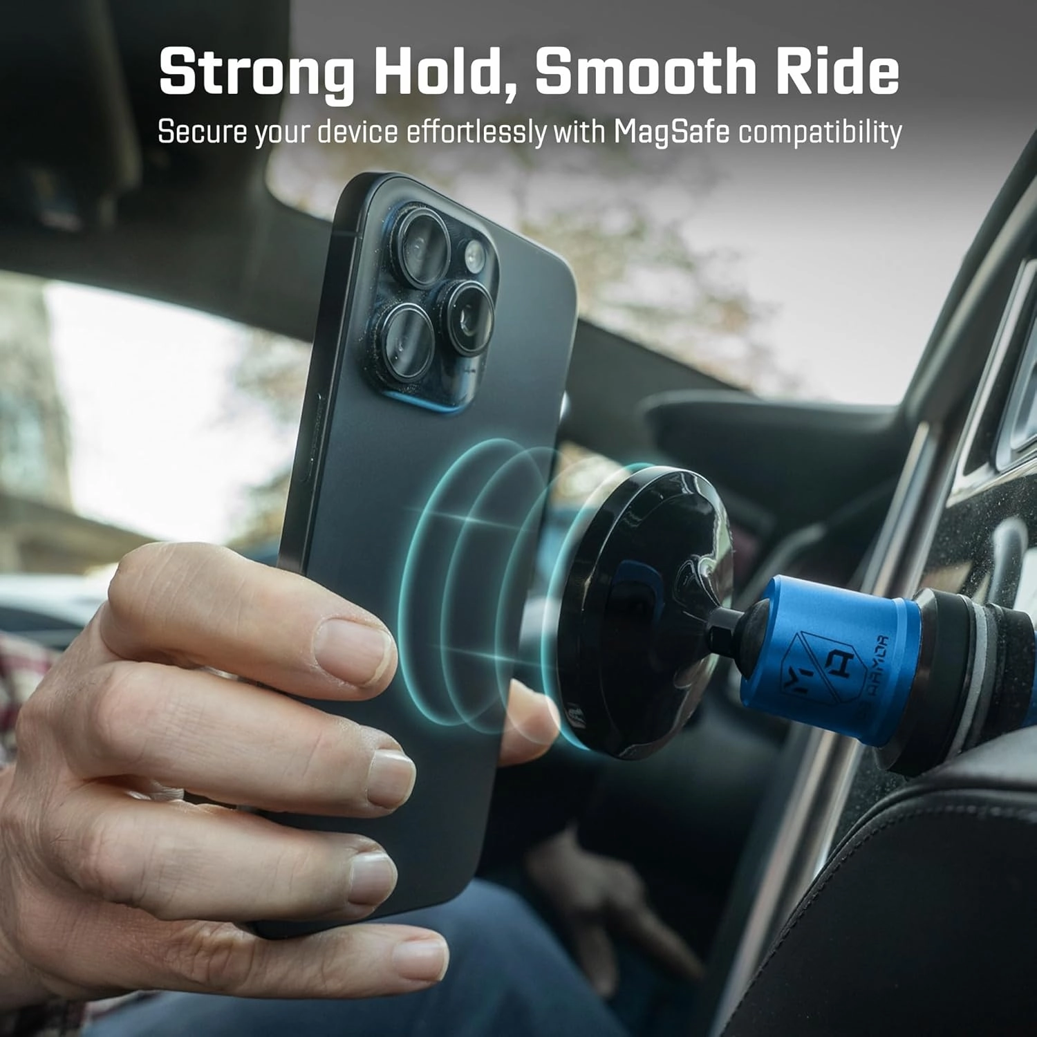 Mob Armor MobNetic Maxx MS - MagSafe Compatible Car Phone Mount w/ 90º Tilt, 360º Rotation & Durable Aluminum Build, Magnetic Holder for iPhone & Android Devices, USA Assembled - Blue