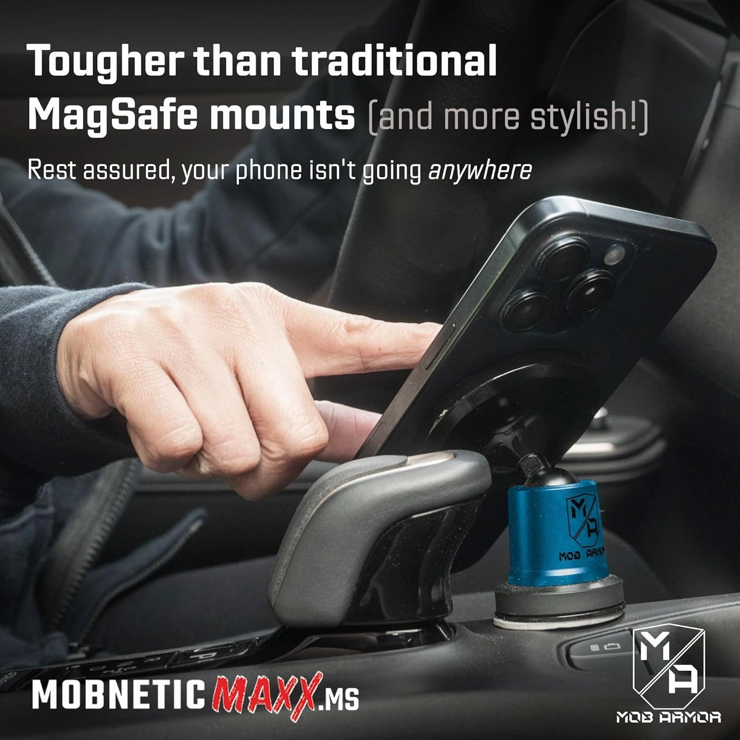 Mob Armor MobNetic Maxx MS - MagSafe Compatible Car Phone Mount w/ 90º Tilt, 360º Rotation & Durable Aluminum Build, Magnetic Holder for iPhone & Android Devices, USA Assembled - Blue