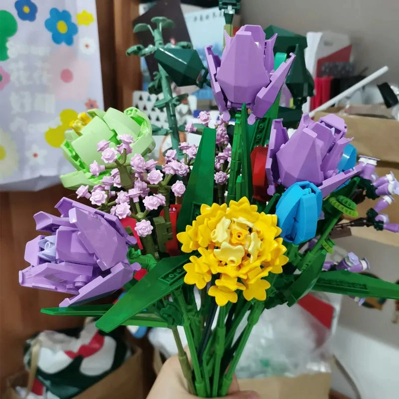 MOC Bouquet Flower Romantic Bricks Rose Toys