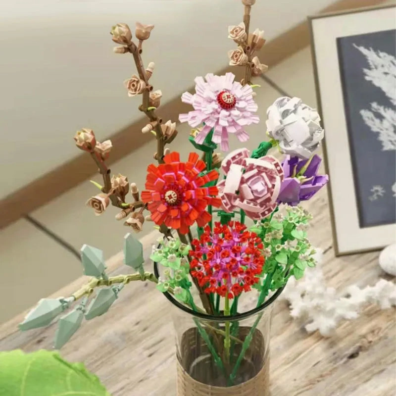 MOC Bouquet Romantic Flower Rose Bricks Toys