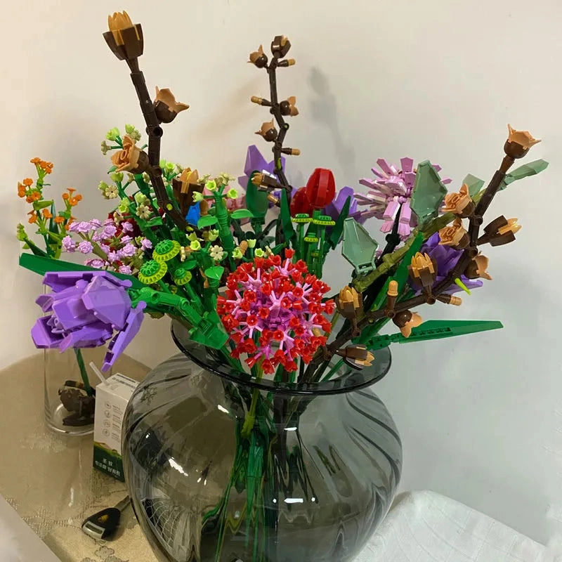 MOC Bouquet Romantic Flower Rose Bricks Toys