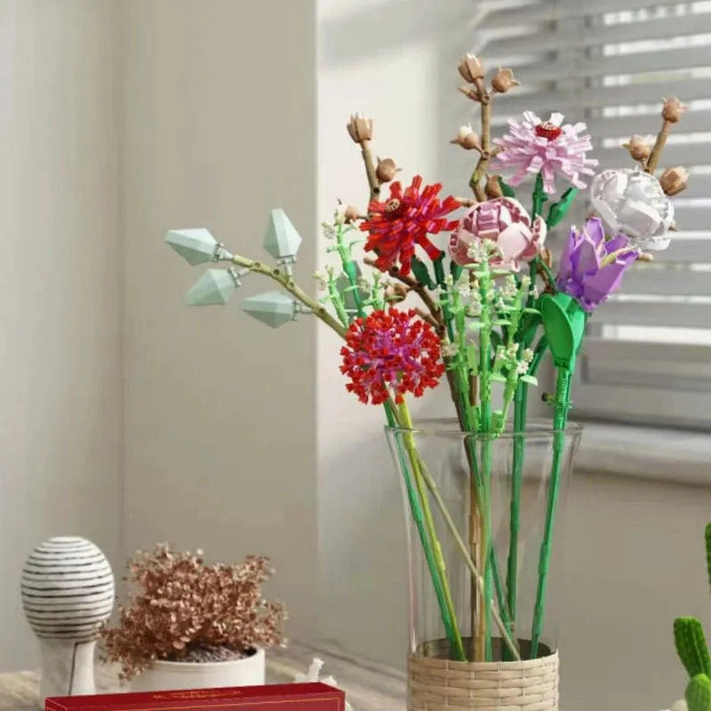 MOC Bouquet Romantic Flower Rose Bricks Toys