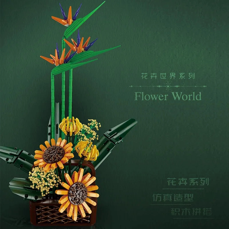 MOC Flower Bouquet Potted Birds Of Paradise Plant Bricks Toys