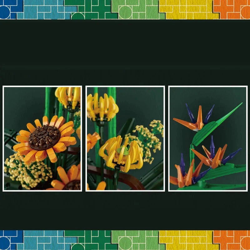 MOC Flower Bouquet Potted Birds Of Paradise Plant Bricks Toys