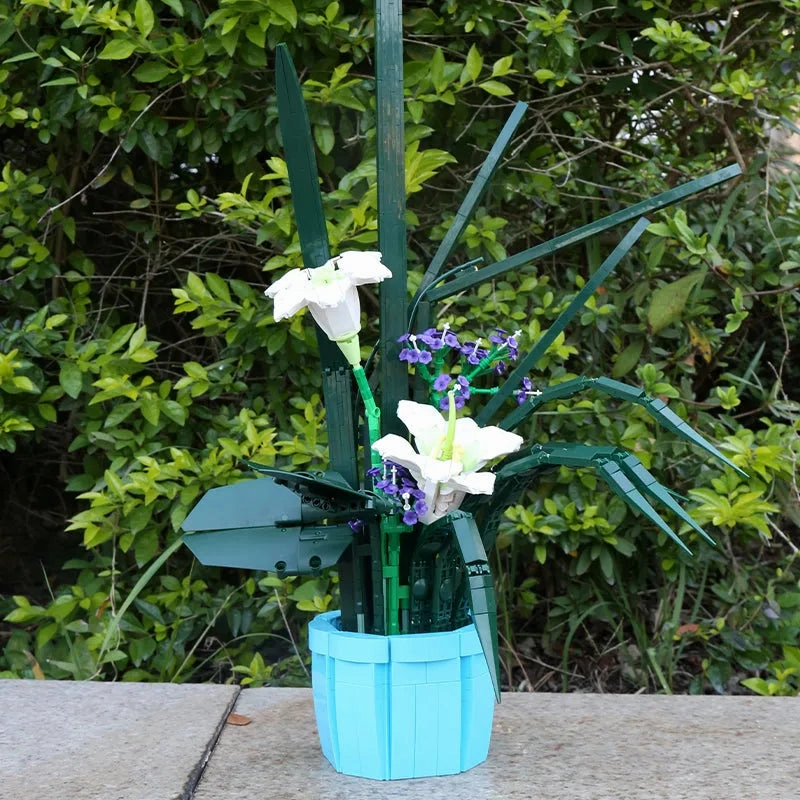 MOC Flowers Bouquet Bonsai Lily Potted Plant Bricks Toys
