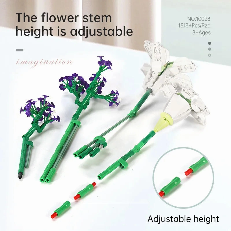 MOC Flowers Bouquet Bonsai Lily Potted Plant Bricks Toys