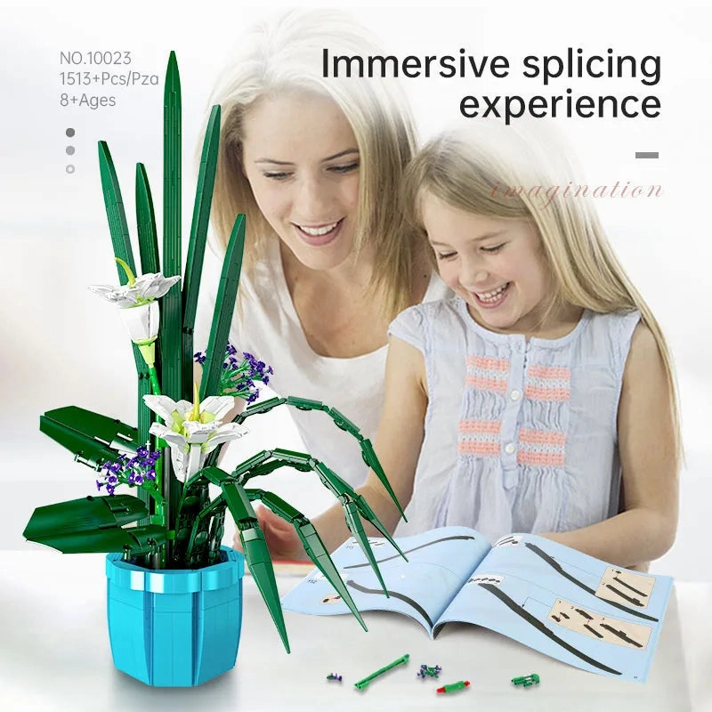 MOC Flowers Bouquet Bonsai Lily Potted Plant Bricks Toys