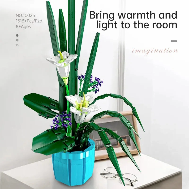 MOC Flowers Bouquet Bonsai Lily Potted Plant Bricks Toys