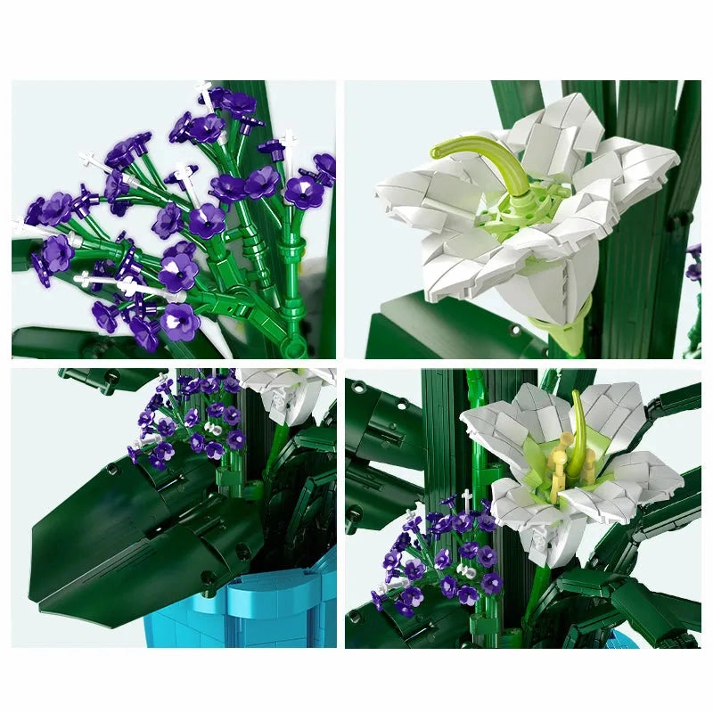 MOC Flowers Bouquet Bonsai Lily Potted Plant Bricks Toys