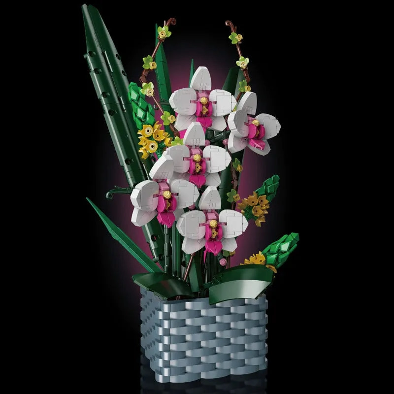 MOC Flowers Bouquet Potted Butterfly Orchid Plant Bricks Toy