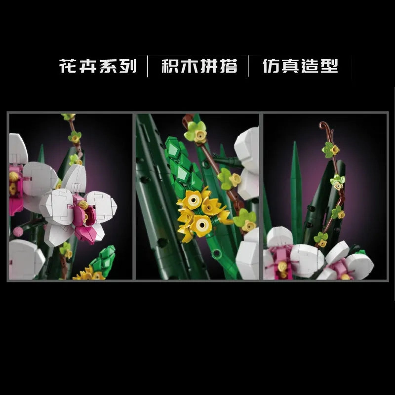 MOC Flowers Bouquet Potted Butterfly Orchid Plant Bricks Toy