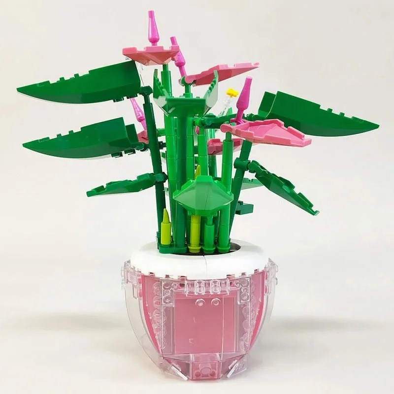 MOC Idea Potted Palm Pink Plants Bricks Kids Toys