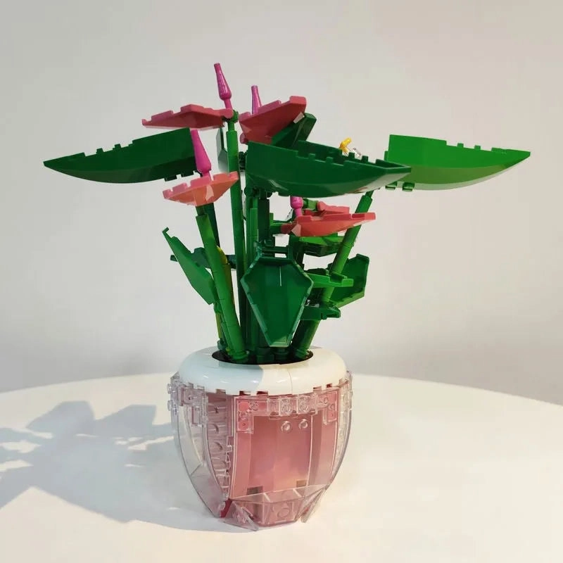 MOC Idea Potted Palm Pink Plants Bricks Kids Toys