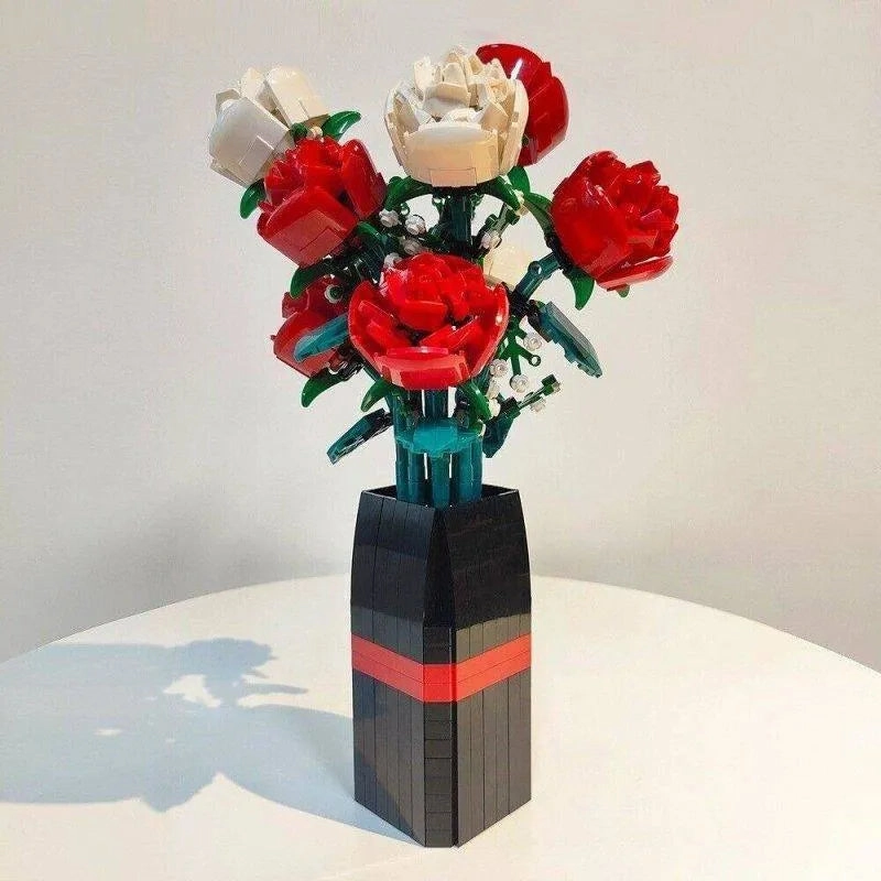 MOC Idea Potted Rose Flower Plant Bricks Kids Toys