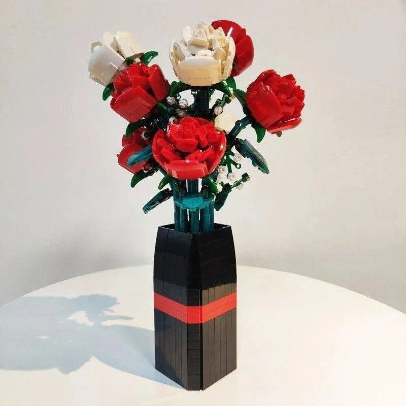 MOC Idea Potted Rose Flower Plant Bricks Kids Toys