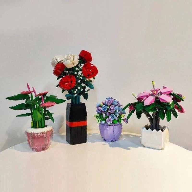 MOC Idea Potted Rose Flower Plant Bricks Kids Toys
