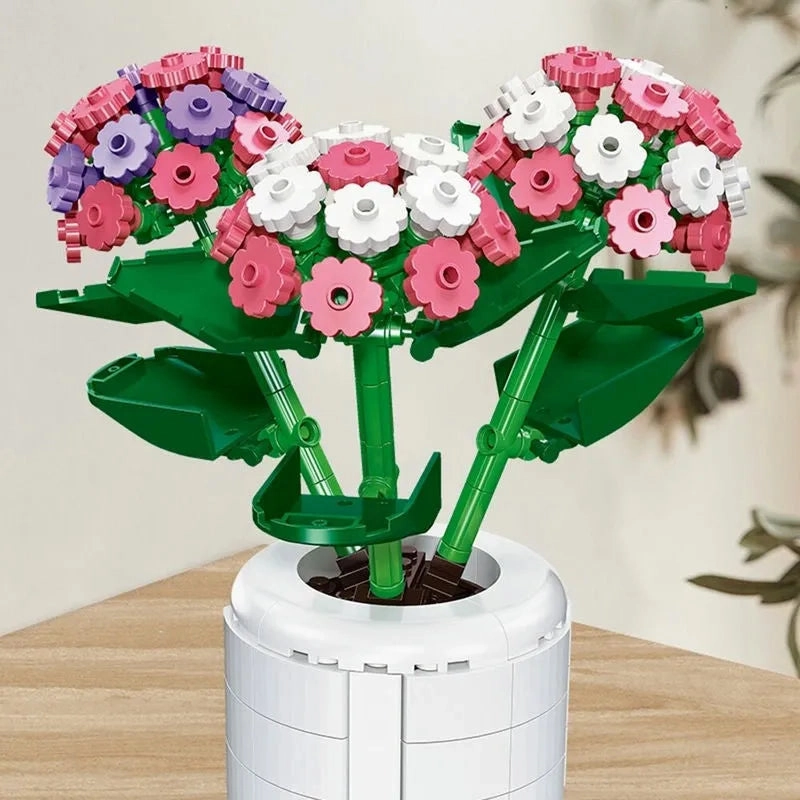 MOC Ideas Potted Hydrangea Plant Bricks Kids Toys