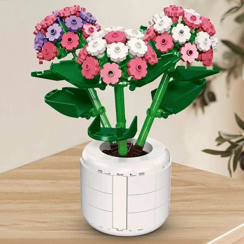 MOC Ideas Potted Hydrangea Plant Bricks Kids Toys