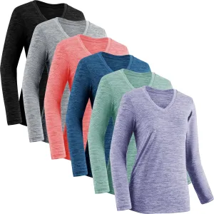 Moisture Wicking Shirts for Women Quick Dry Athletic Running Long Sleeve T Shirts Womens V Neck Workout Tops