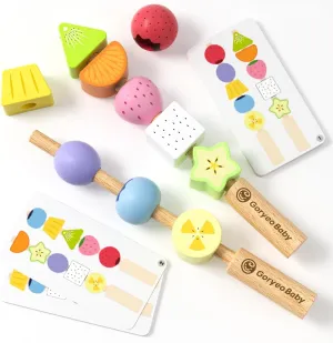 Montessori Wooden Beaded Toy for 3 4 5 Years Old Toddlers, Sorting and Stacking Block, Threading and STEM Preschool Learning Toys, Christmas Birthday Gift for Boys and Girls