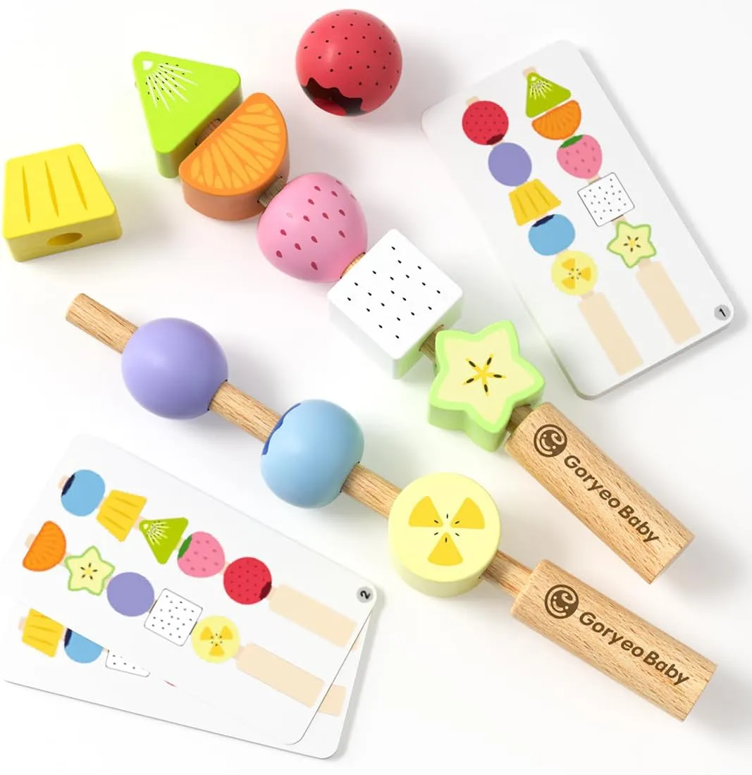 Montessori Wooden Beaded Toy for 3 4 5 Years Old Toddlers, Sorting and Stacking Block, Threading and STEM Preschool Learning Toys, Christmas Birthday Gift for Boys and Girls