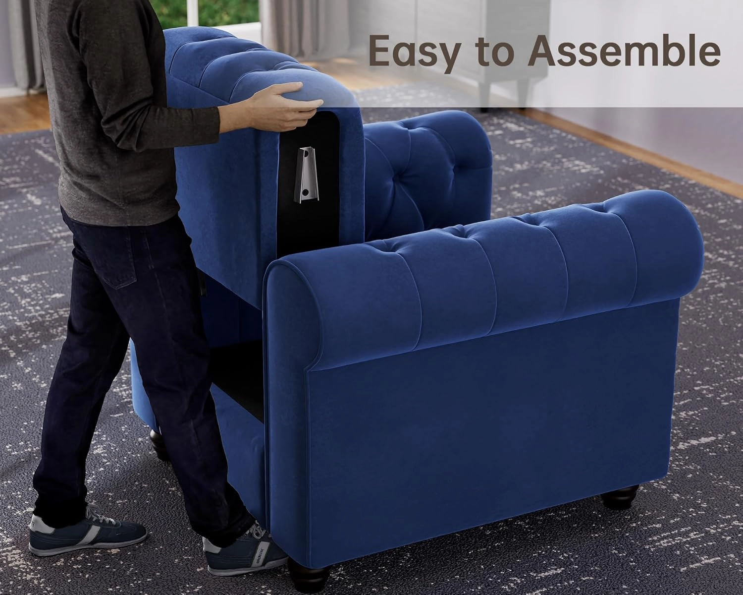 Morden Fort Classic Chesterfield Loveseat Set 60'', Tufted Loveseat Sofa Set with Solid Wood Legs Thick Cushion, Pet-Friendly 2-Seater Sofa Couch for Living Room Bedroom Apartment - Velvet Blue