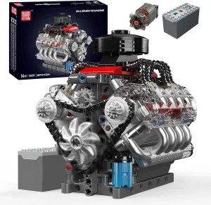Mould King 10171 V8 Engine Model Kit - 487 Pcs to Build Your Own Mini Engine That Works - DIY STEM Project for Kids/Teens, Hobby Building Blocks Kit for Adults