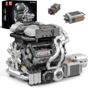 Mould King 10201 W16 Engine Model Kit, MOC Bug Supercar Engine Model with Battery and Motor, Collectable 16-Cylinder Car Engine Transmission, Shiftable Gear Operation for Kids/Adults (2024  PCS)