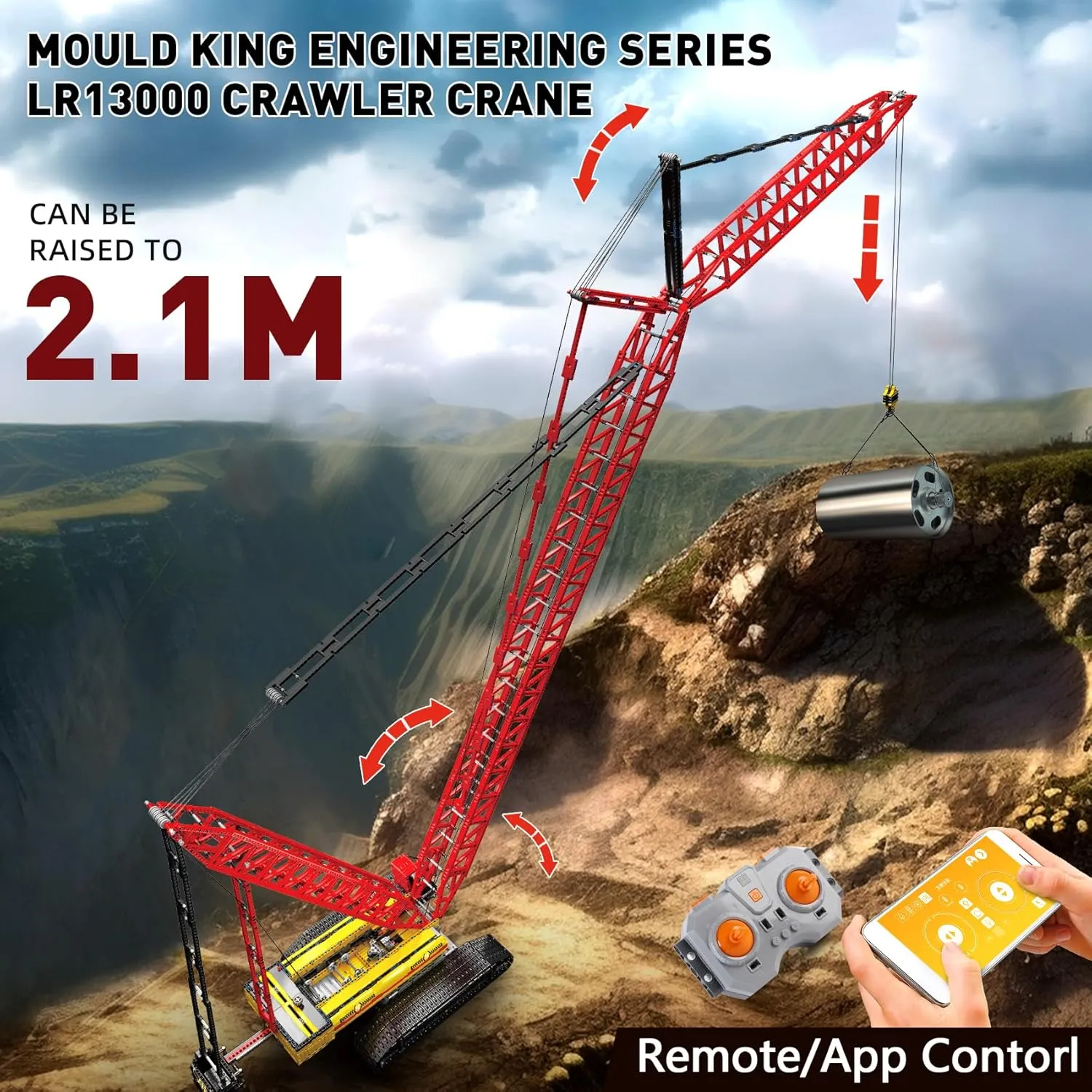 Mould King Crawler Crane LR13000 Building Block Kits, Technical Construction Vehicles Cranes Model with Motor/APP Remote Control, Gift for Kids Age 8 /Adult Collections Enthusiasts (4318  Pieces)