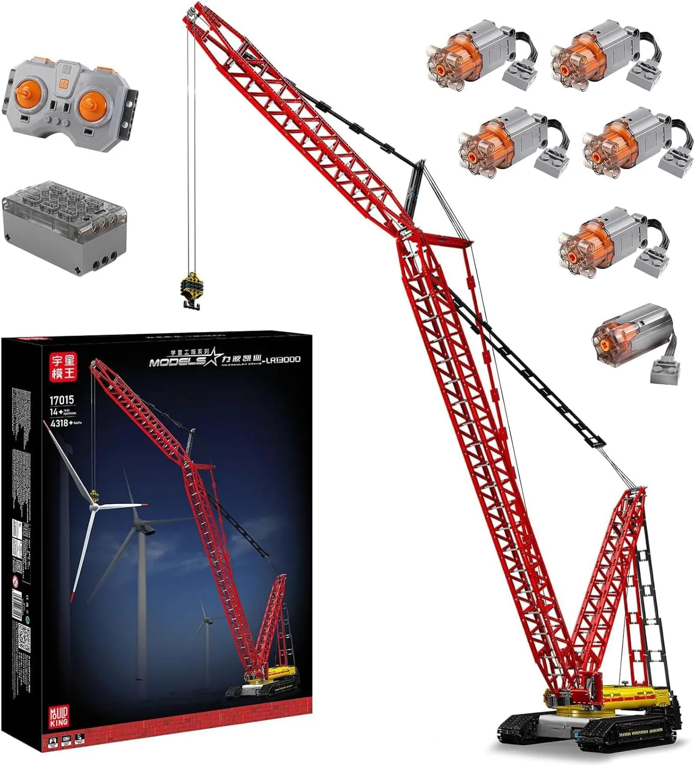 Mould King Crawler Crane LR13000 Building Block Kits, Technical Construction Vehicles Cranes Model with Motor/APP Remote Control, Gift for Kids Age 8 /Adult Collections Enthusiasts (4318  Pieces)