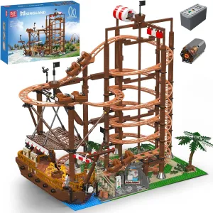 Mould King Double Helix Roller Coaster Building Set, Electrical Amusement Park Funfair Theme Track Rollercoaster with Pirate Ship, Construction Toy Building Kit Gift for Kids/Adult-2174  Pieces